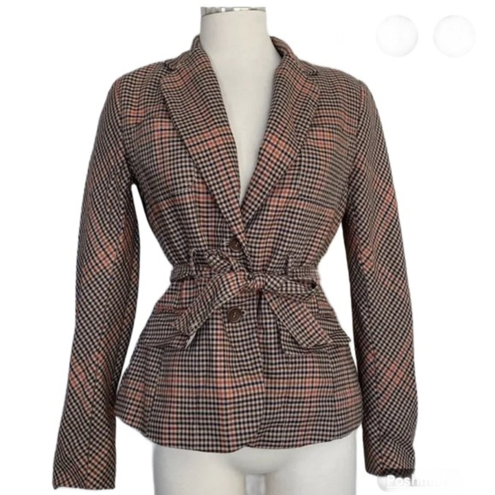 NEW York company Plaid Belted Career Office Blazer Jacket 7th Avenue M
